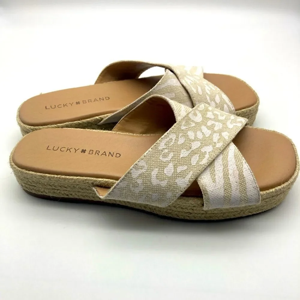 Lucky & Brand Gayte Animal Print Espadrille Sandals Size 6M/36,5 Made in Brazil